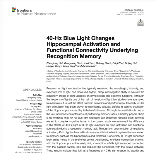 40 Hz Blue Light and Memory Research
